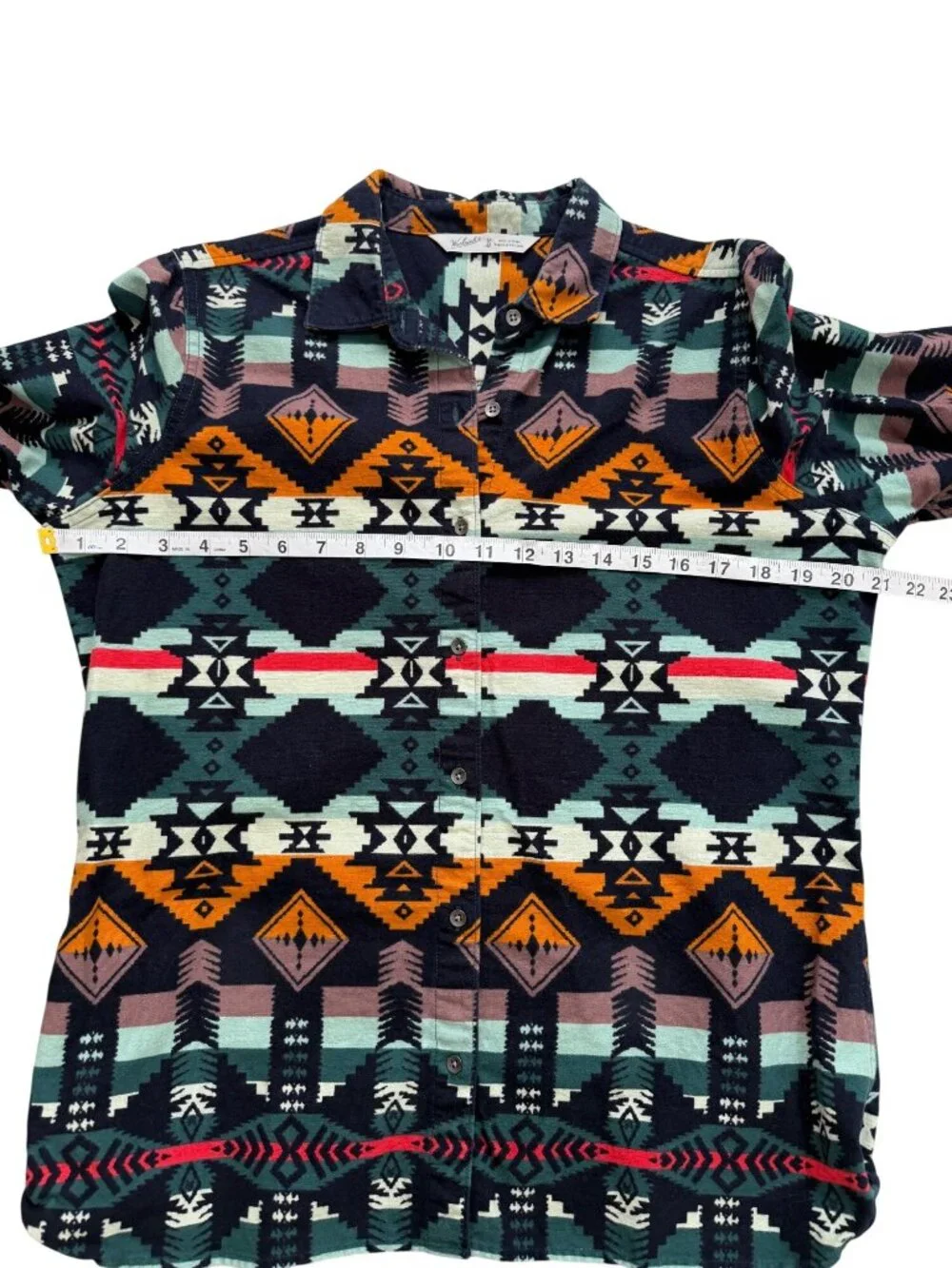 Woolrich Women Size M Southwest Flannel Button-Up Shirt Shacket Top Aztec Cotton - Picture 4 of 7